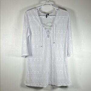 Pacific Beach White Lace-Up Swim Cover-Up Sz XL
